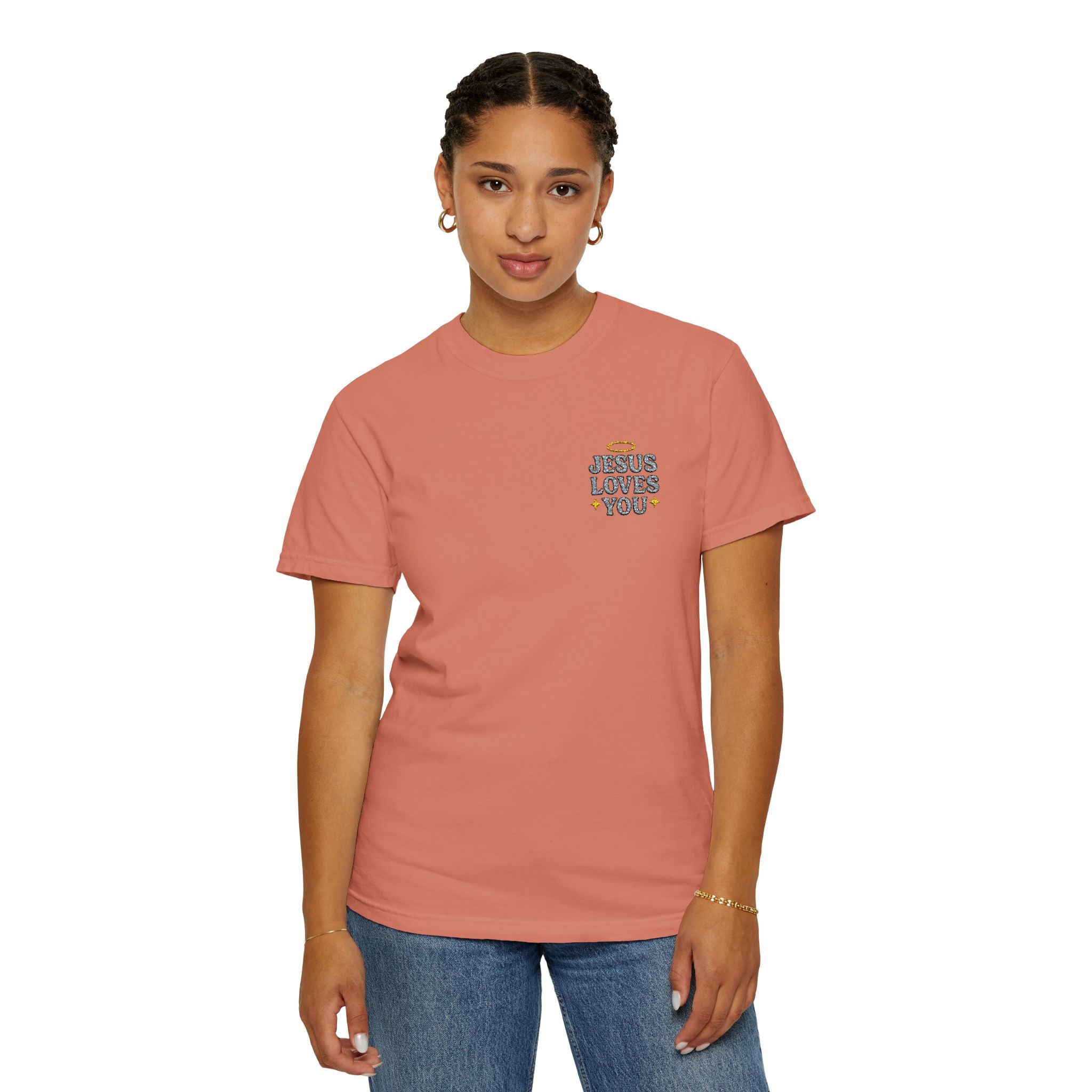 Embroidered Jesus Loves You T-Shirt