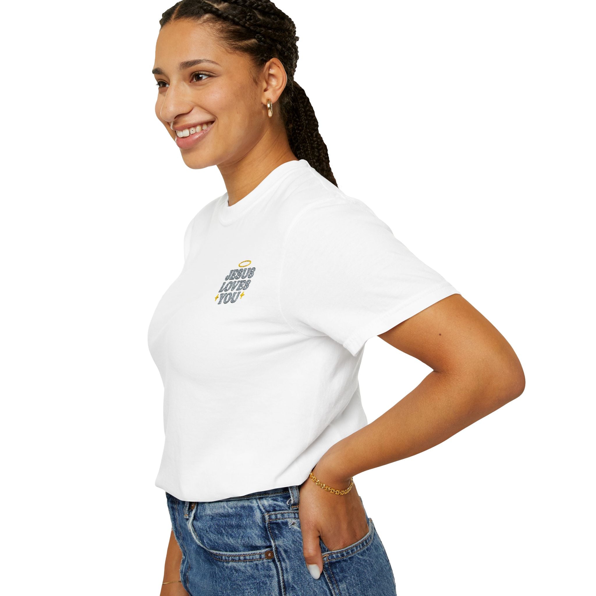 Embroidered Jesus Loves You T-Shirt
