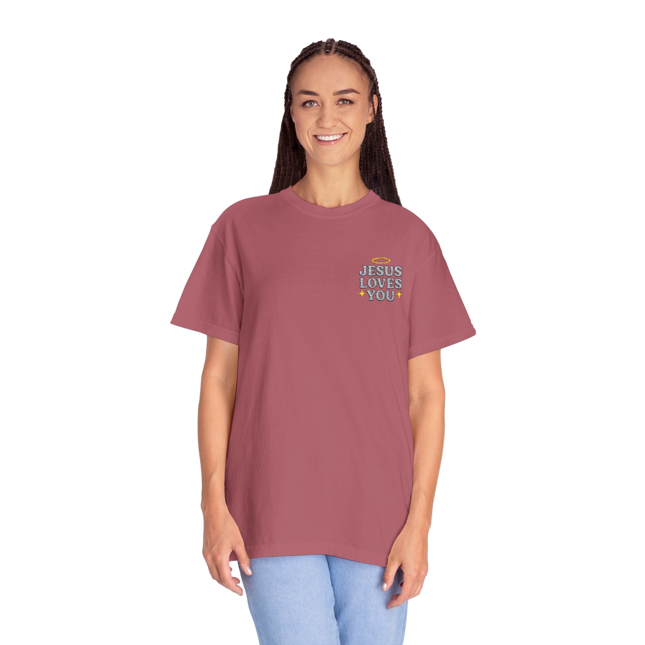 Embroidered Jesus Loves You T-Shirt