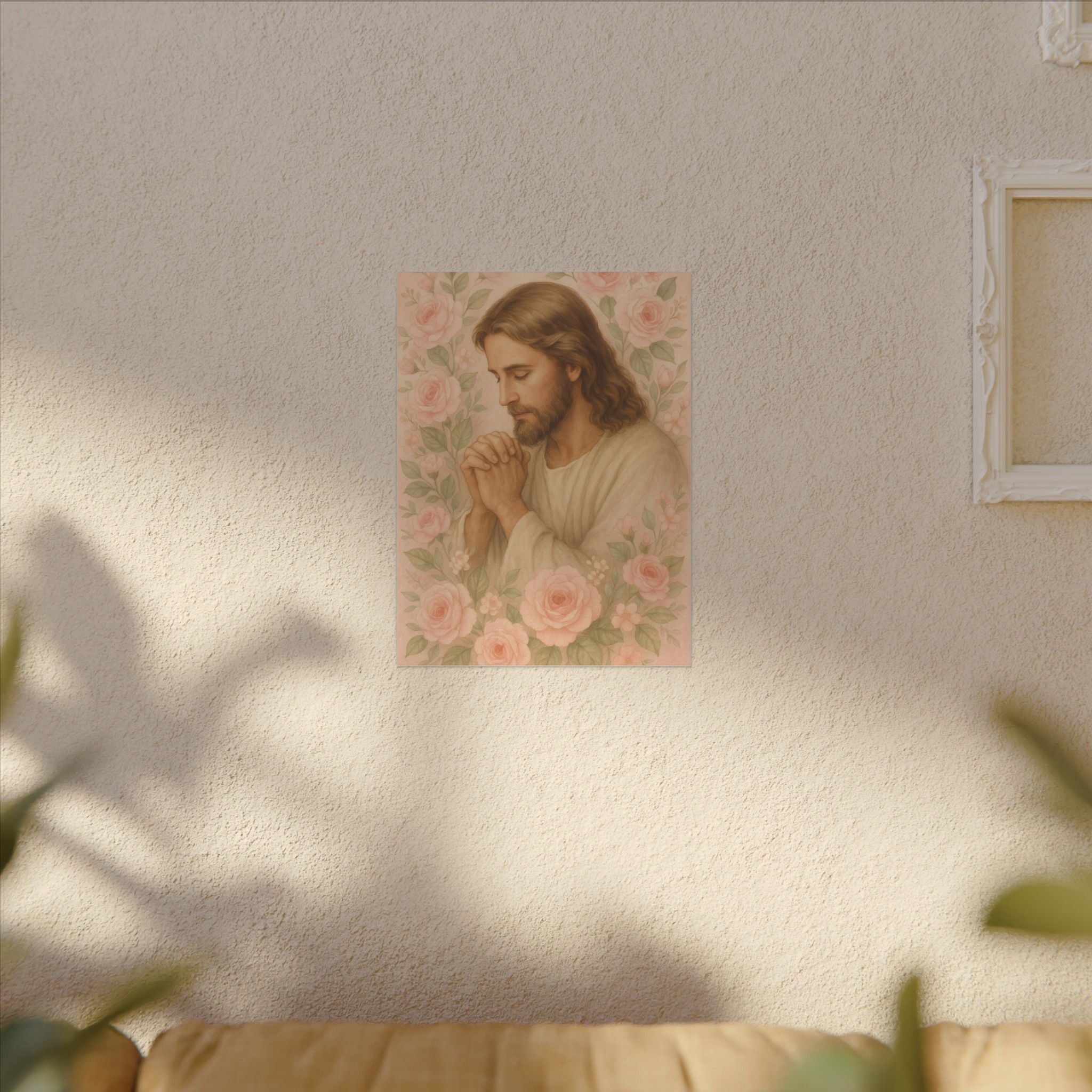 Canvas Art Print - Jesus - Pink Floral