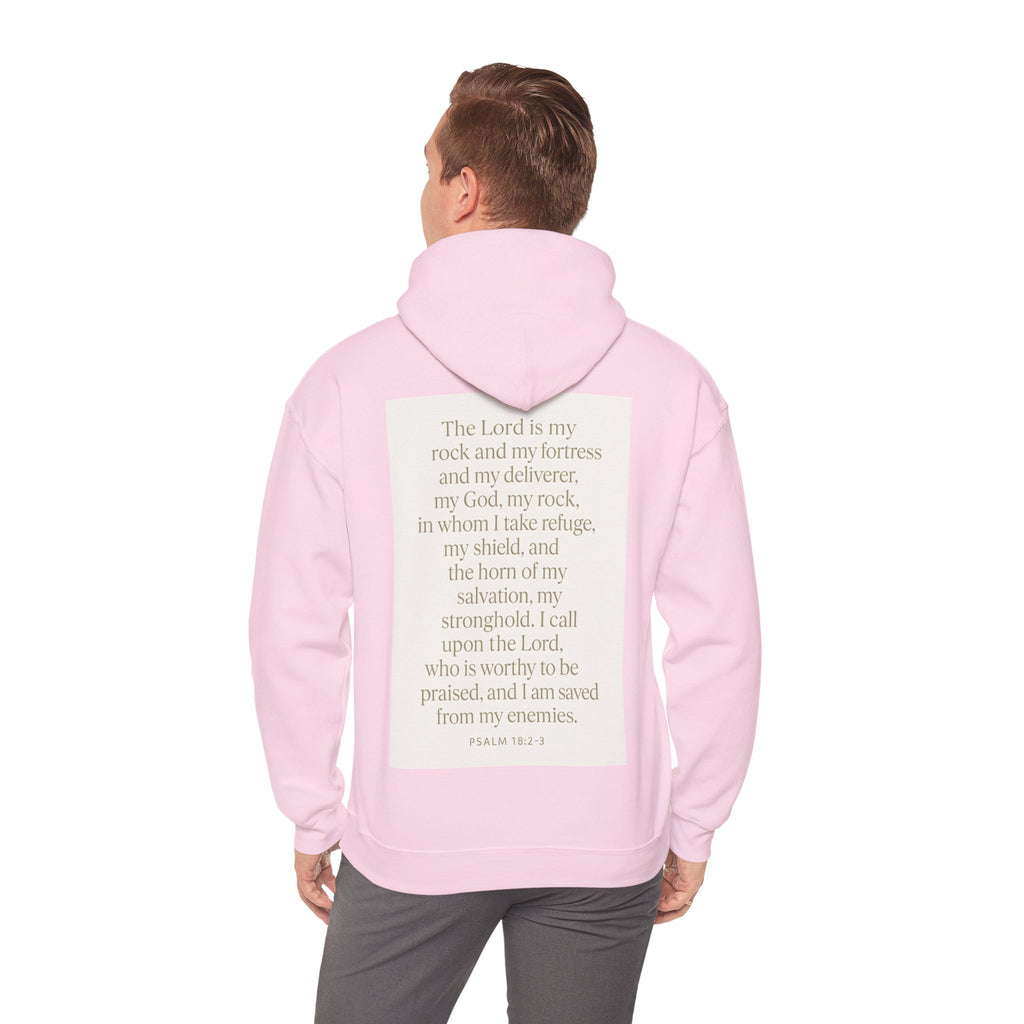 Inspirational Scripture Hoodie – “The Lord Is My Rock and My Fortress” Psalm 18:2-3