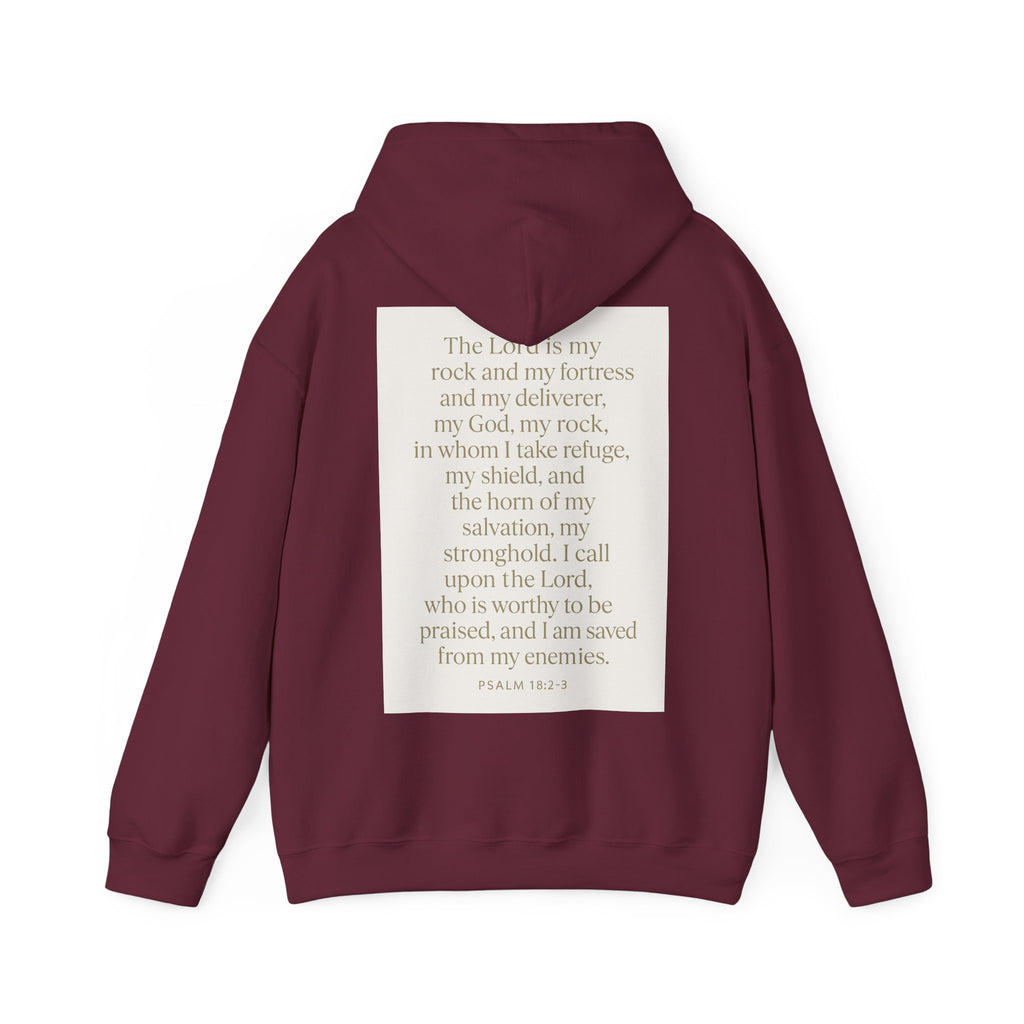 Inspirational Scripture Hoodie – “The Lord Is My Rock and My Fortress” Psalm 18:2-3