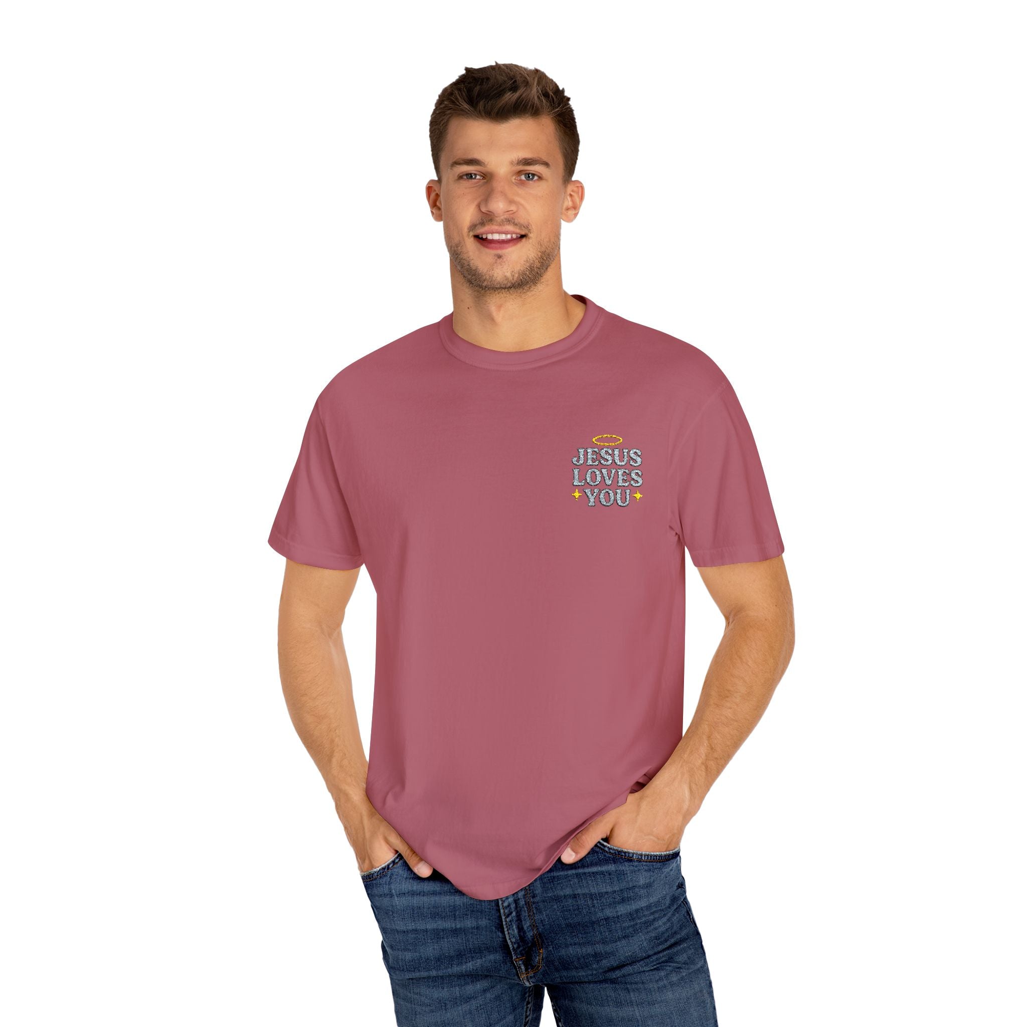 Embroidered Jesus Loves You T-Shirt