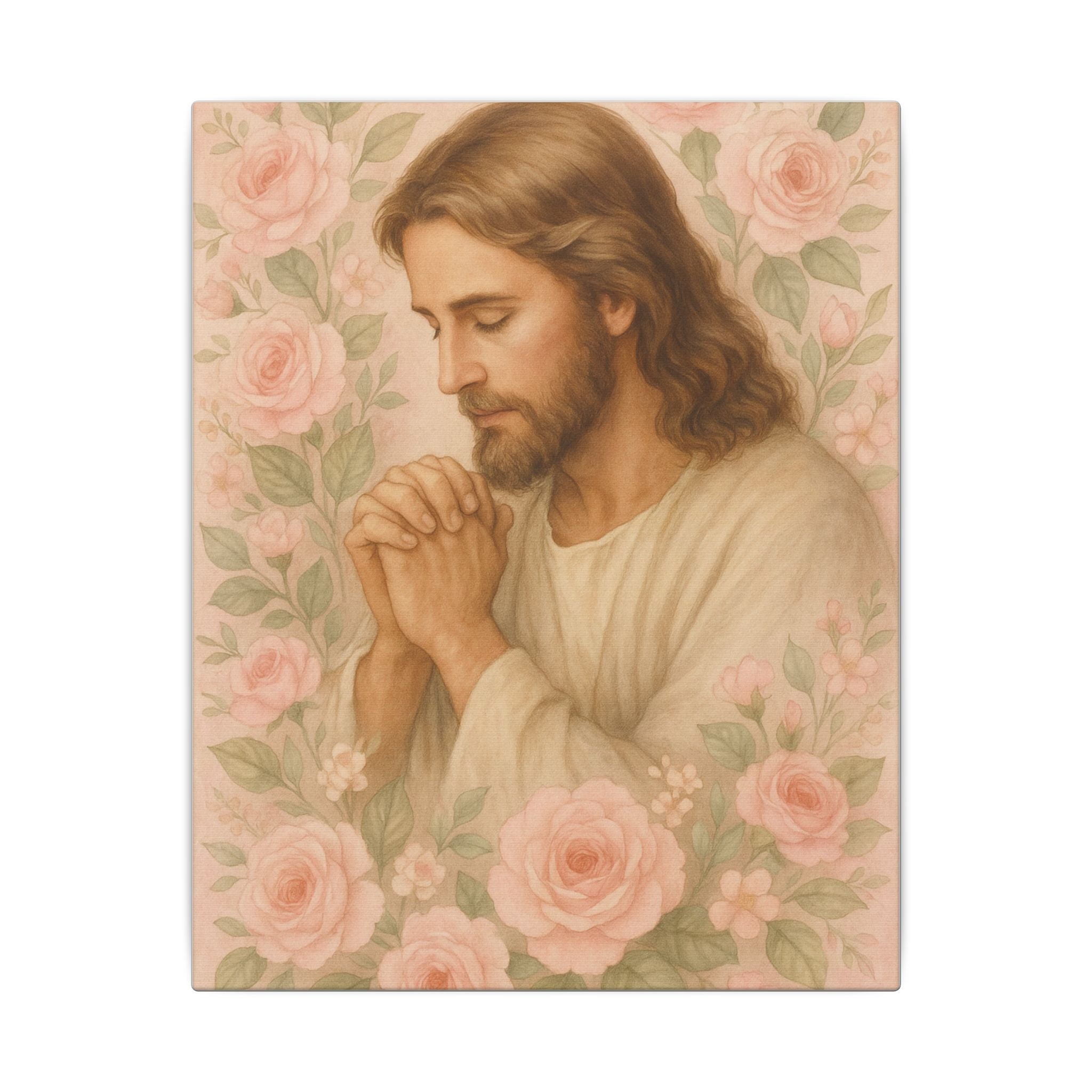 Canvas Art Print - Jesus - Pink Floral