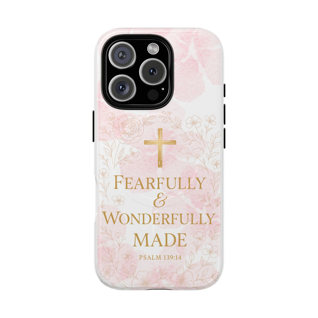 Her Holy Light Tough Magnetic Phone Case – “Fearfully & Wonderfully Made” Floral Christian Design