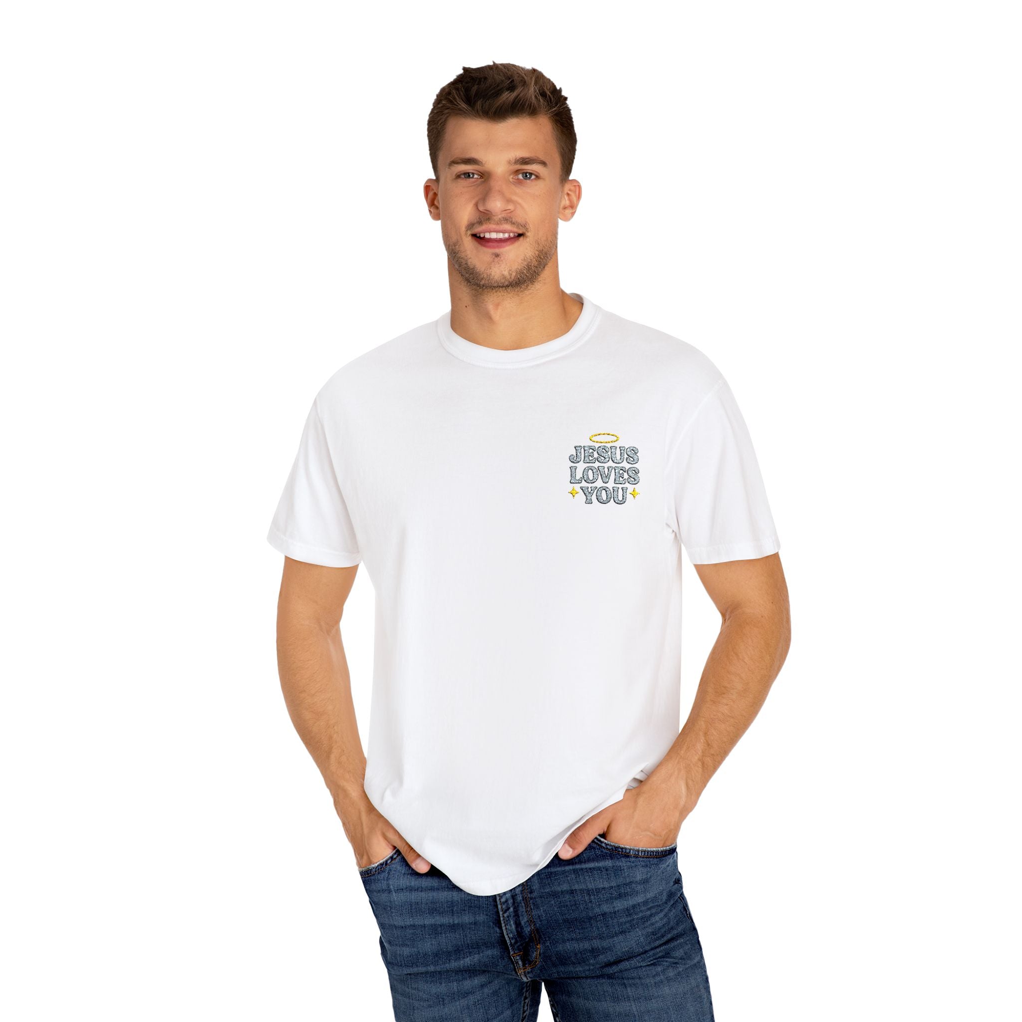 Embroidered Jesus Loves You T-Shirt
