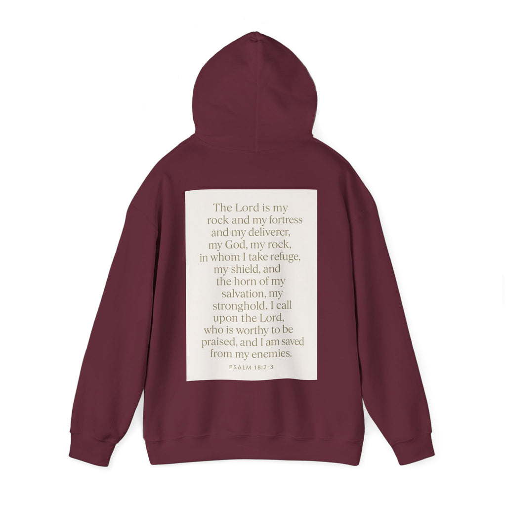 Inspirational Scripture Hoodie – “The Lord Is My Rock and My Fortress” Psalm 18:2-3