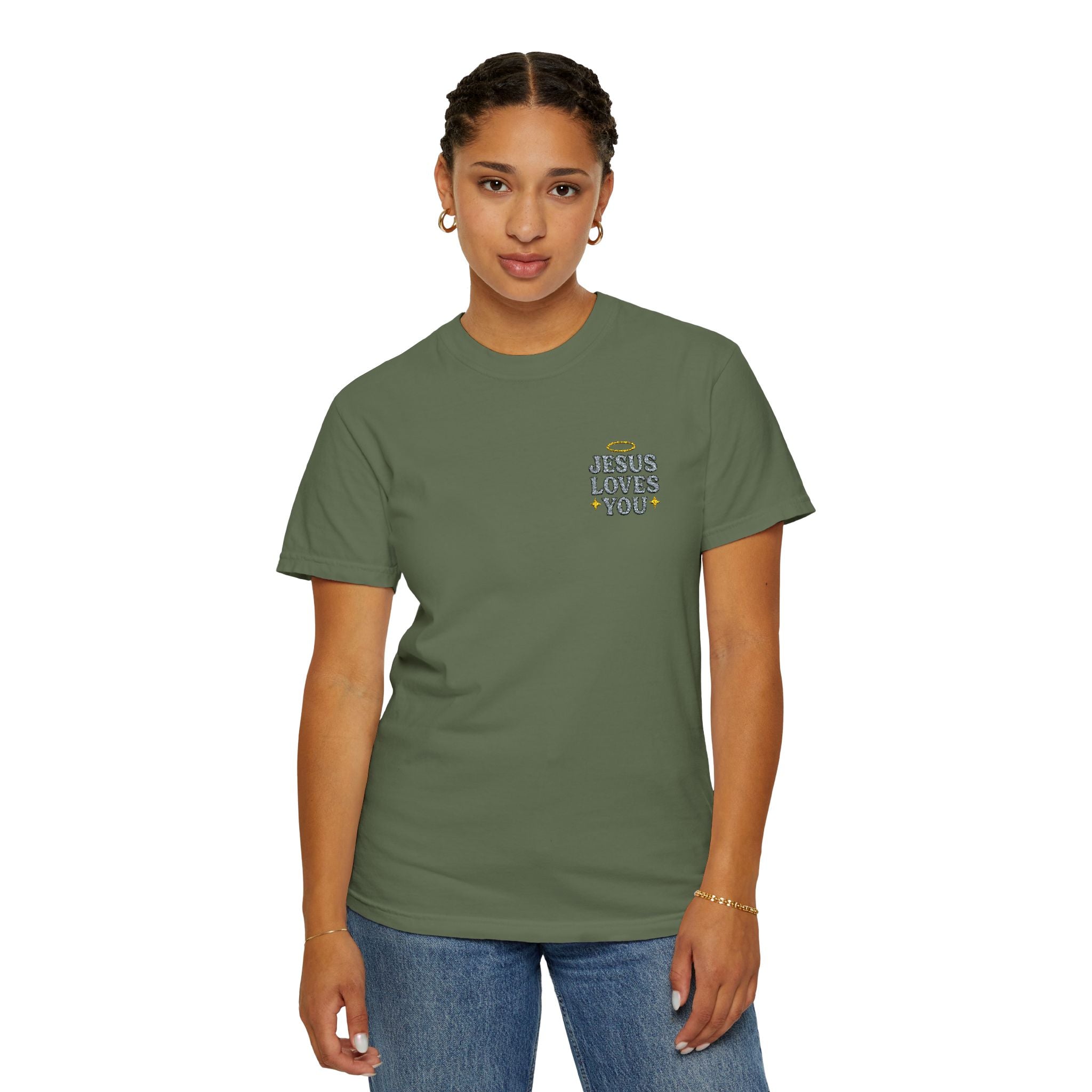 Embroidered Jesus Loves You T-Shirt