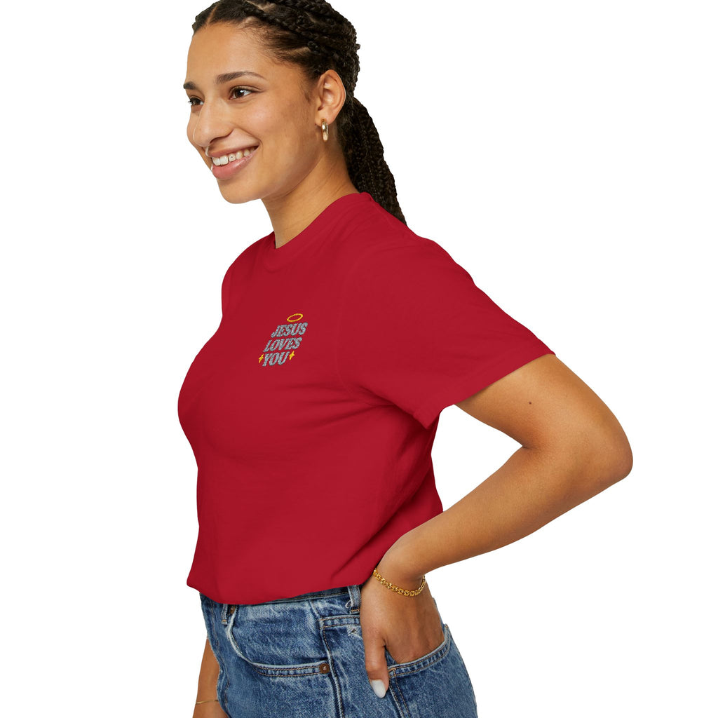 Embroidered Jesus Loves You T-Shirt