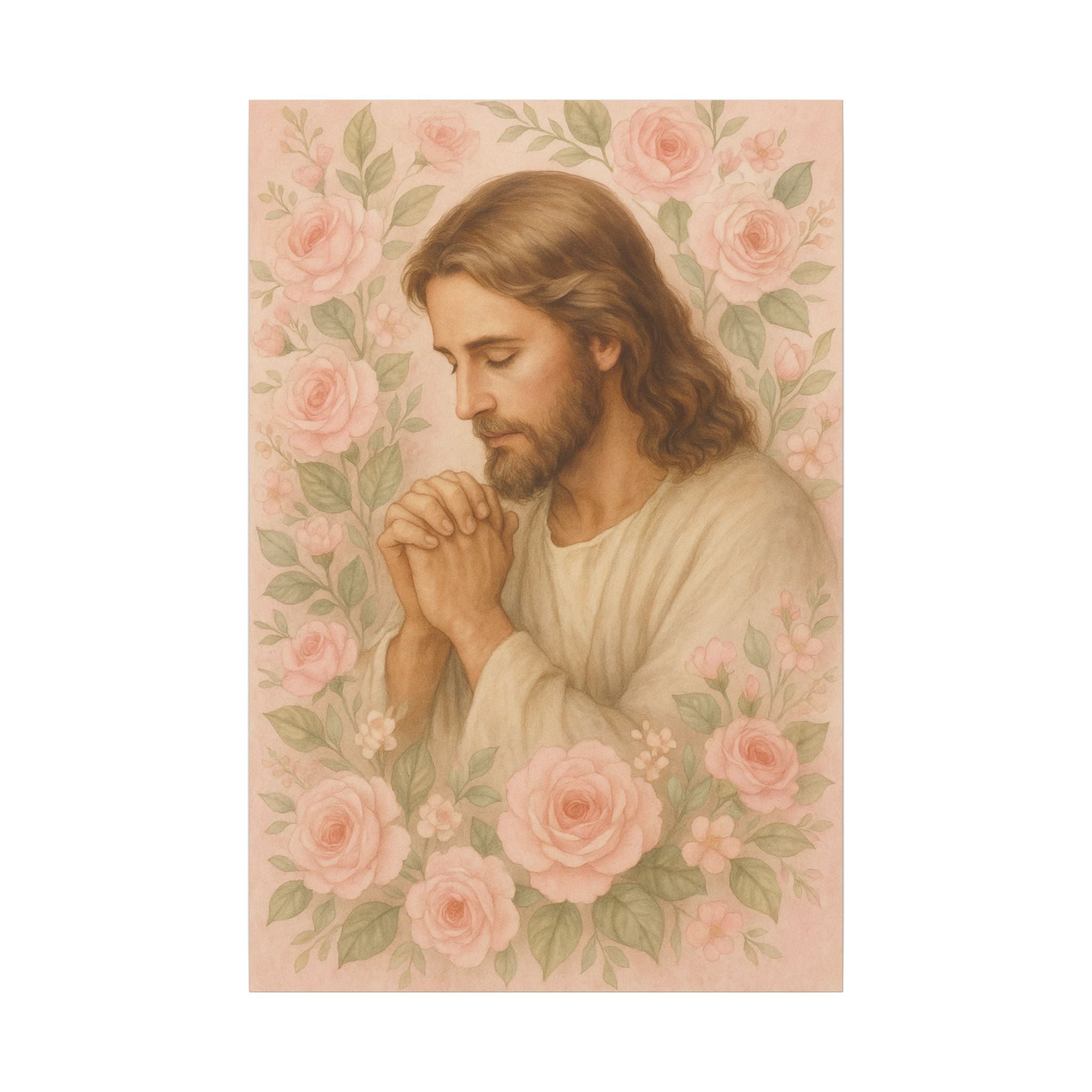 Canvas Art Print - Jesus - Pink Floral