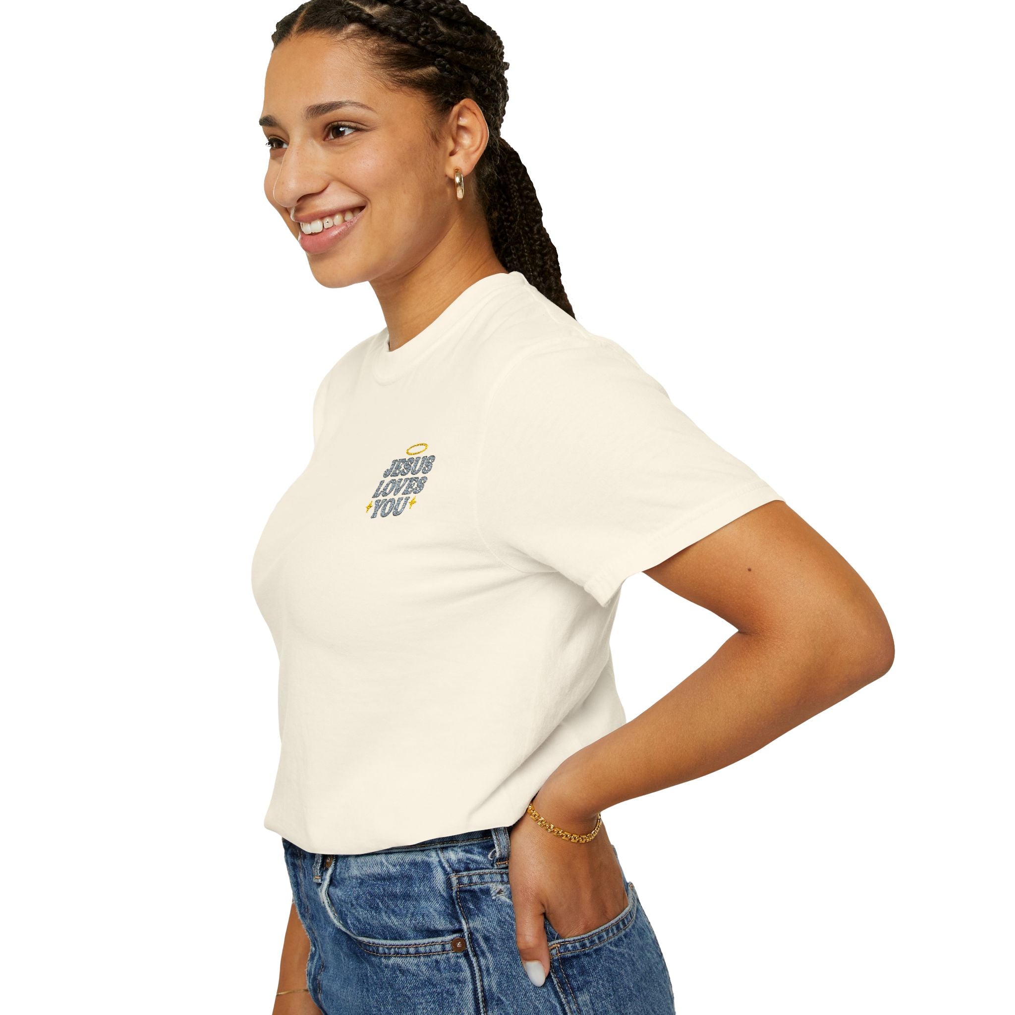 Embroidered Jesus Loves You T-Shirt