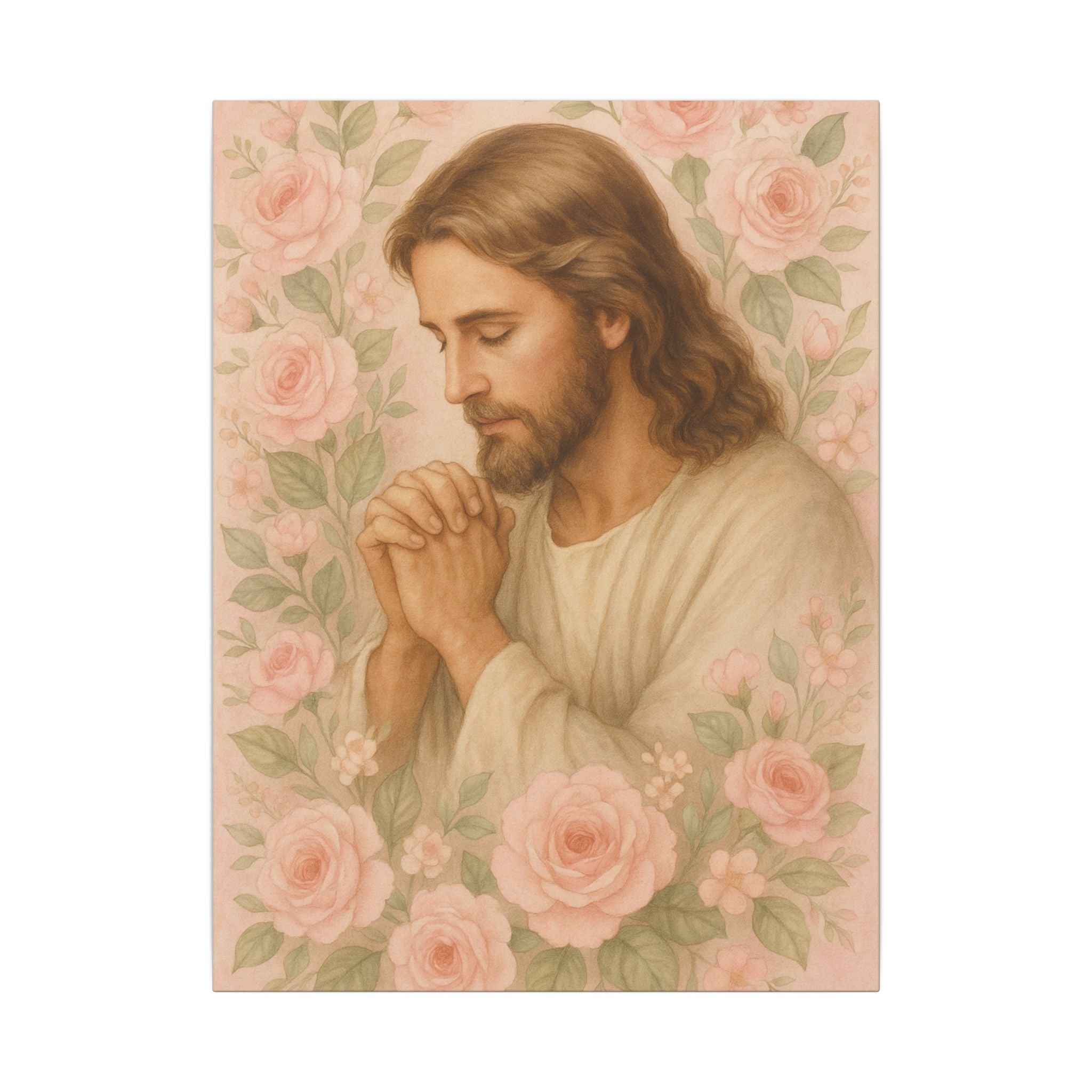 Canvas Art Print - Jesus - Pink Floral