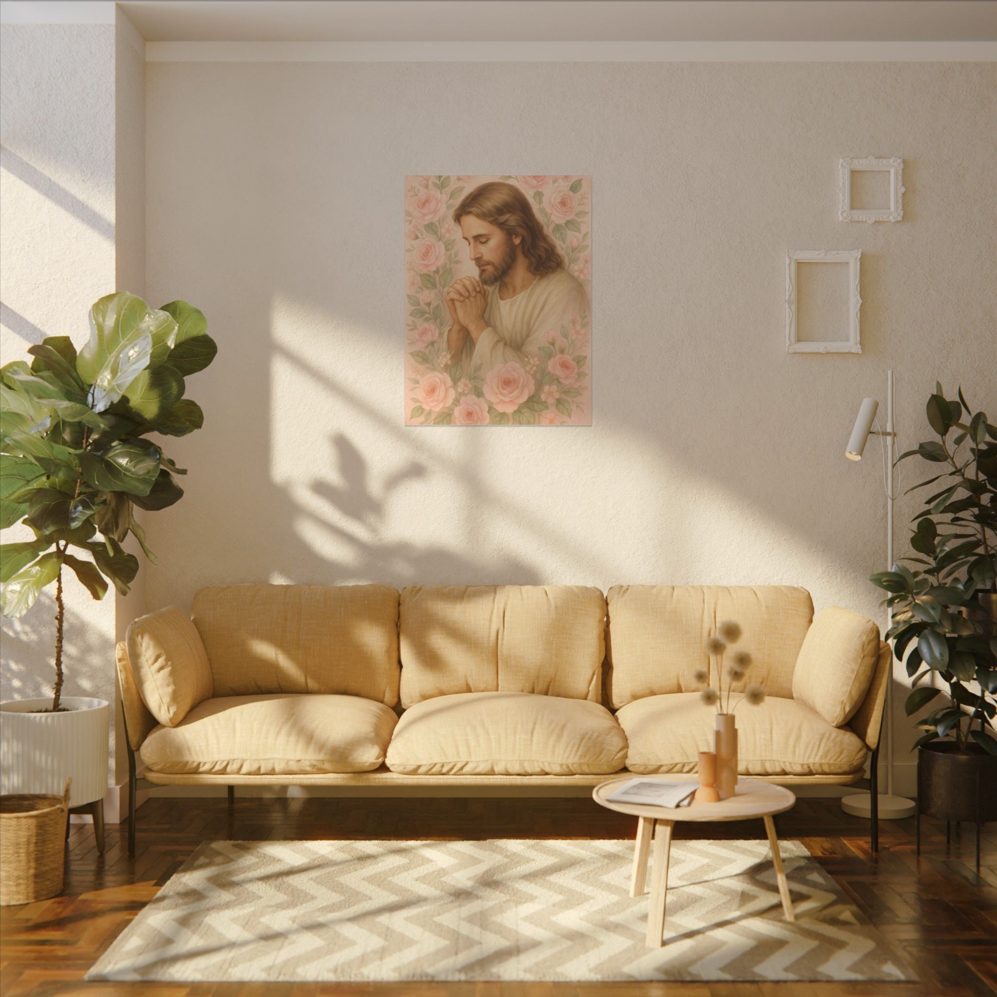Canvas Art Print - Jesus - Pink Floral