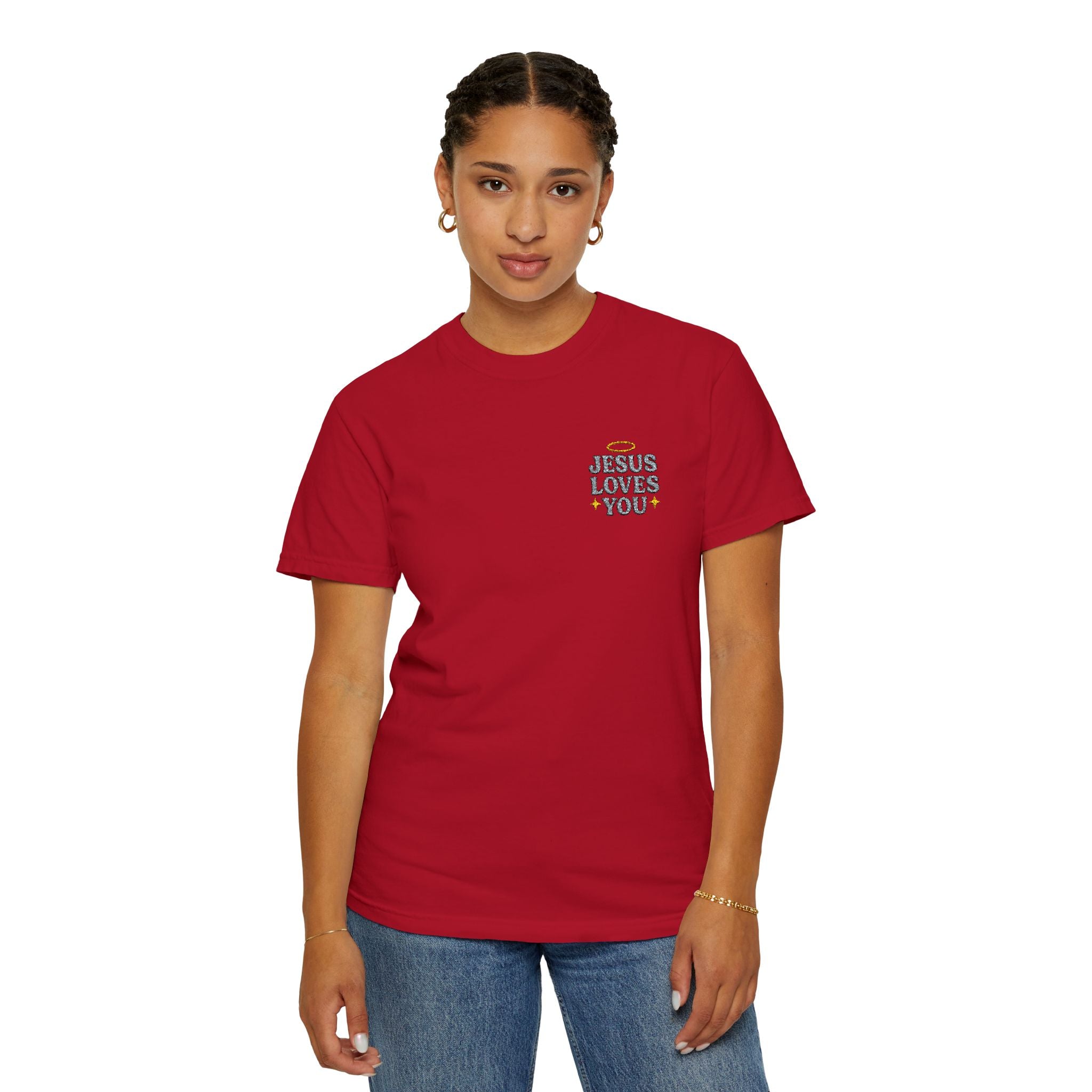 Embroidered Jesus Loves You T-Shirt