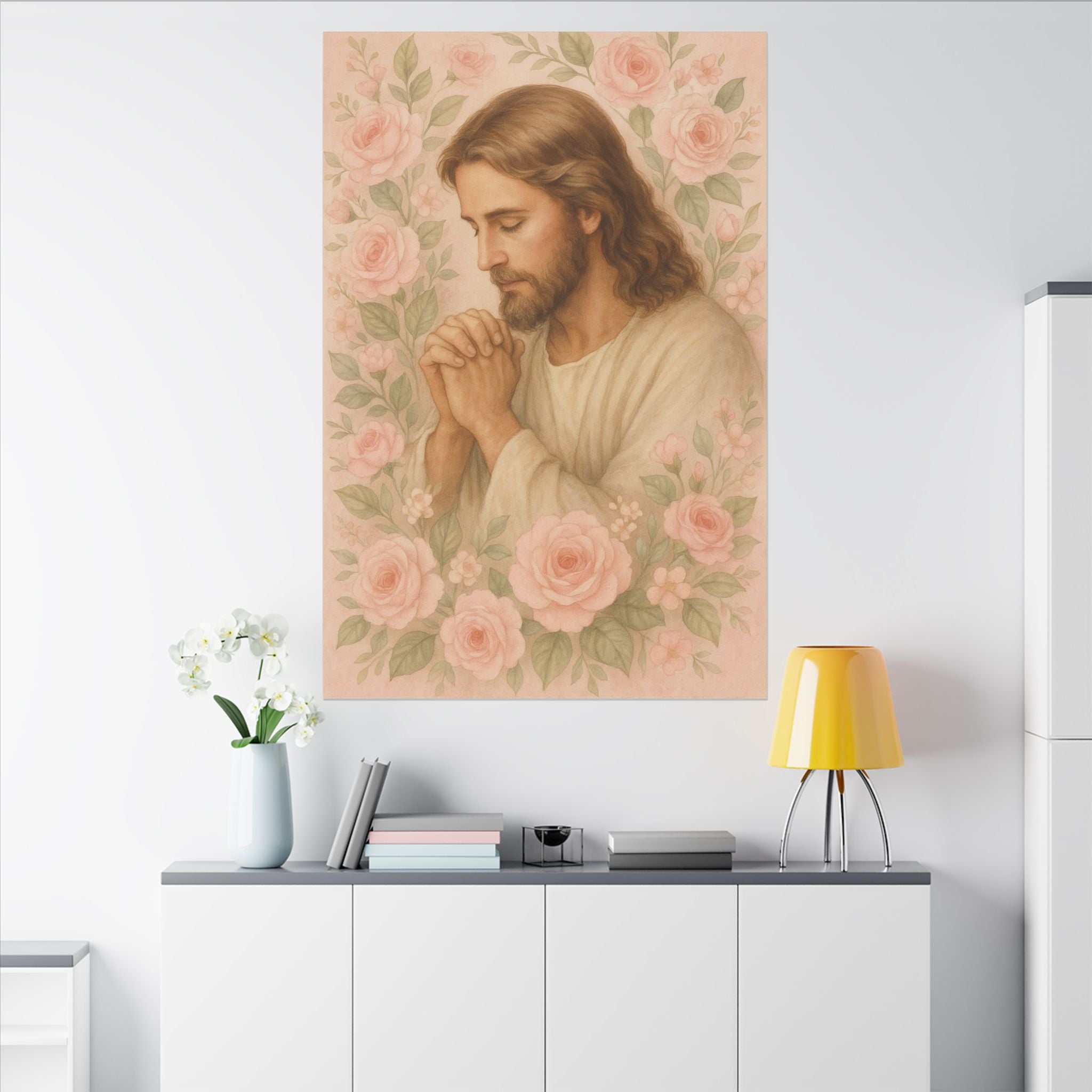 Canvas Art Print - Jesus - Pink Floral