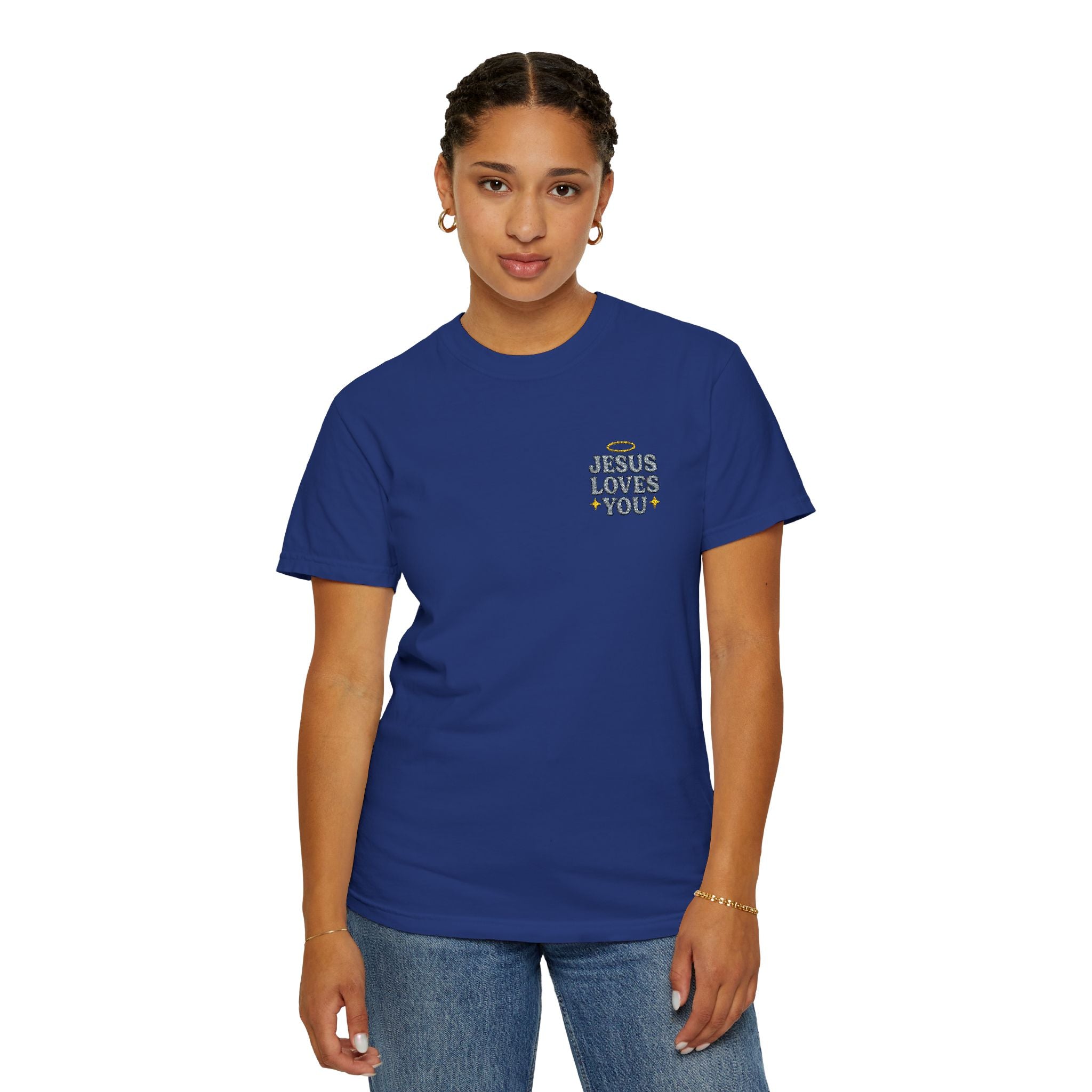 Embroidered Jesus Loves You T-Shirt