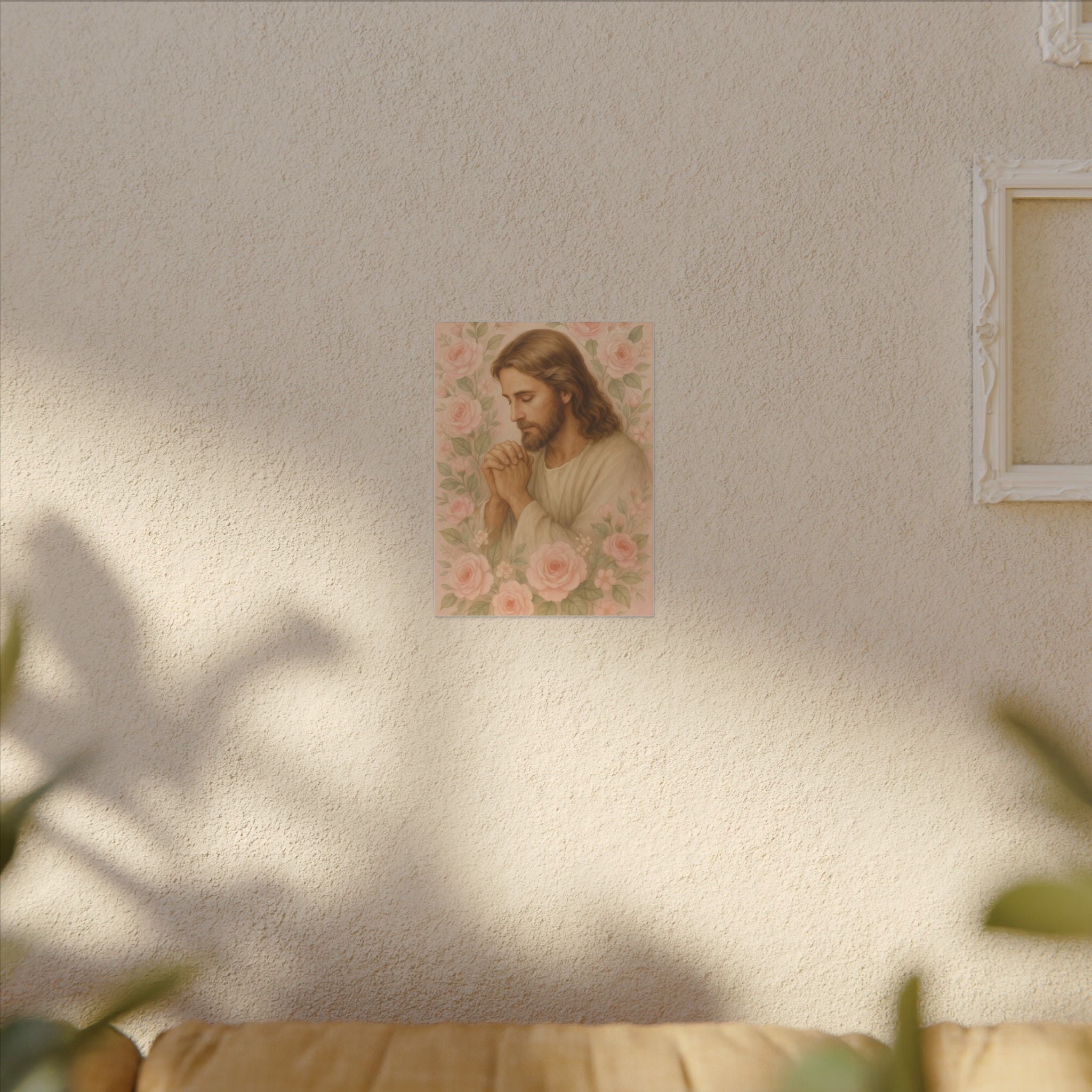 Canvas Art Print - Jesus - Pink Floral