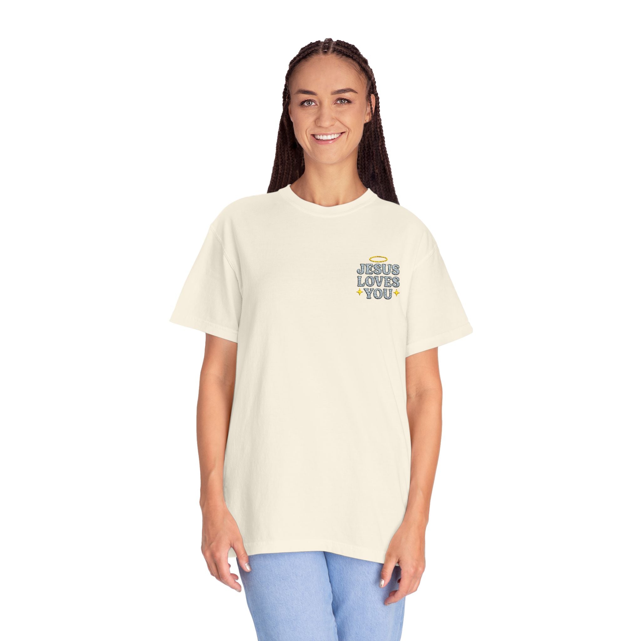 Embroidered Jesus Loves You T-Shirt