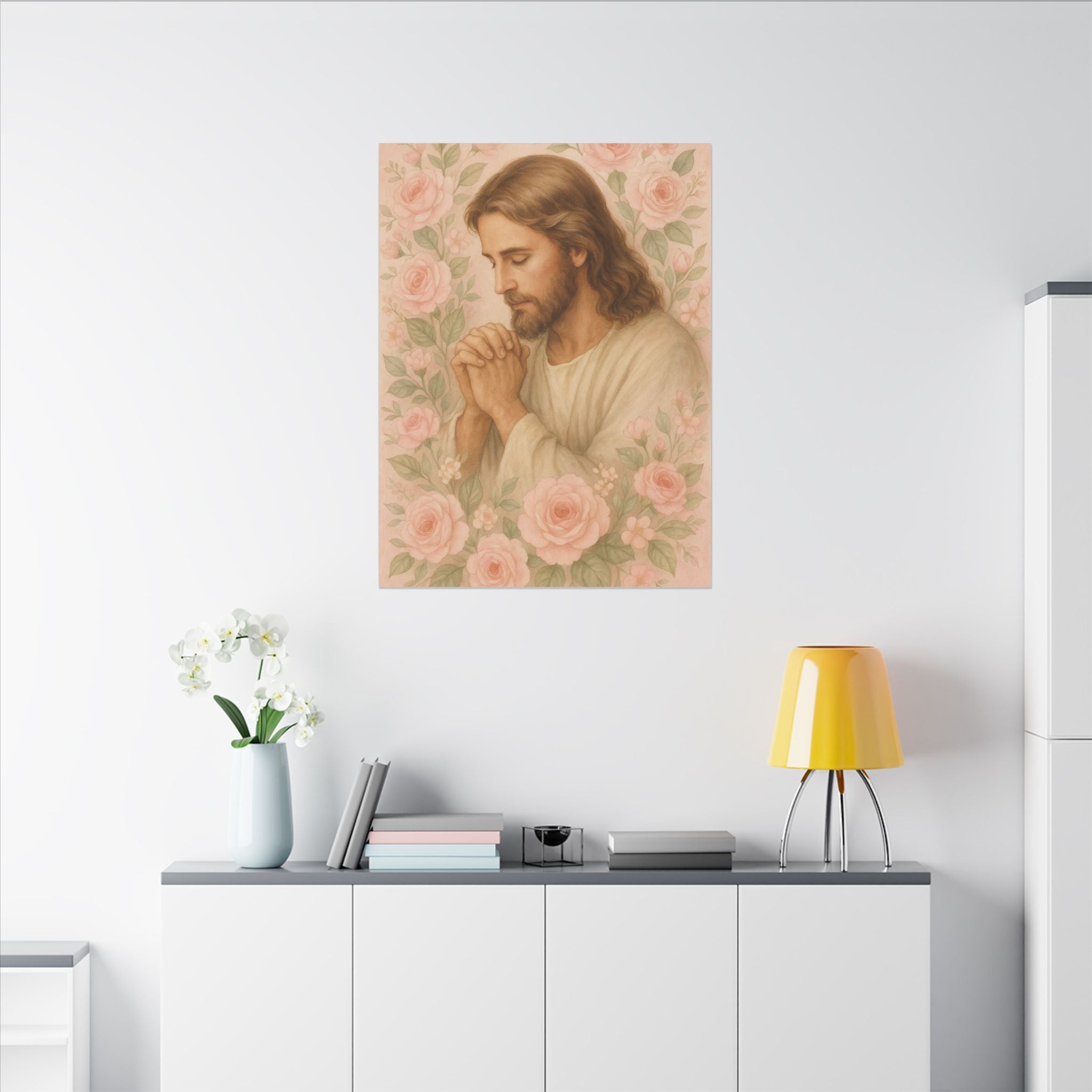 Canvas Art Print - Jesus - Pink Floral