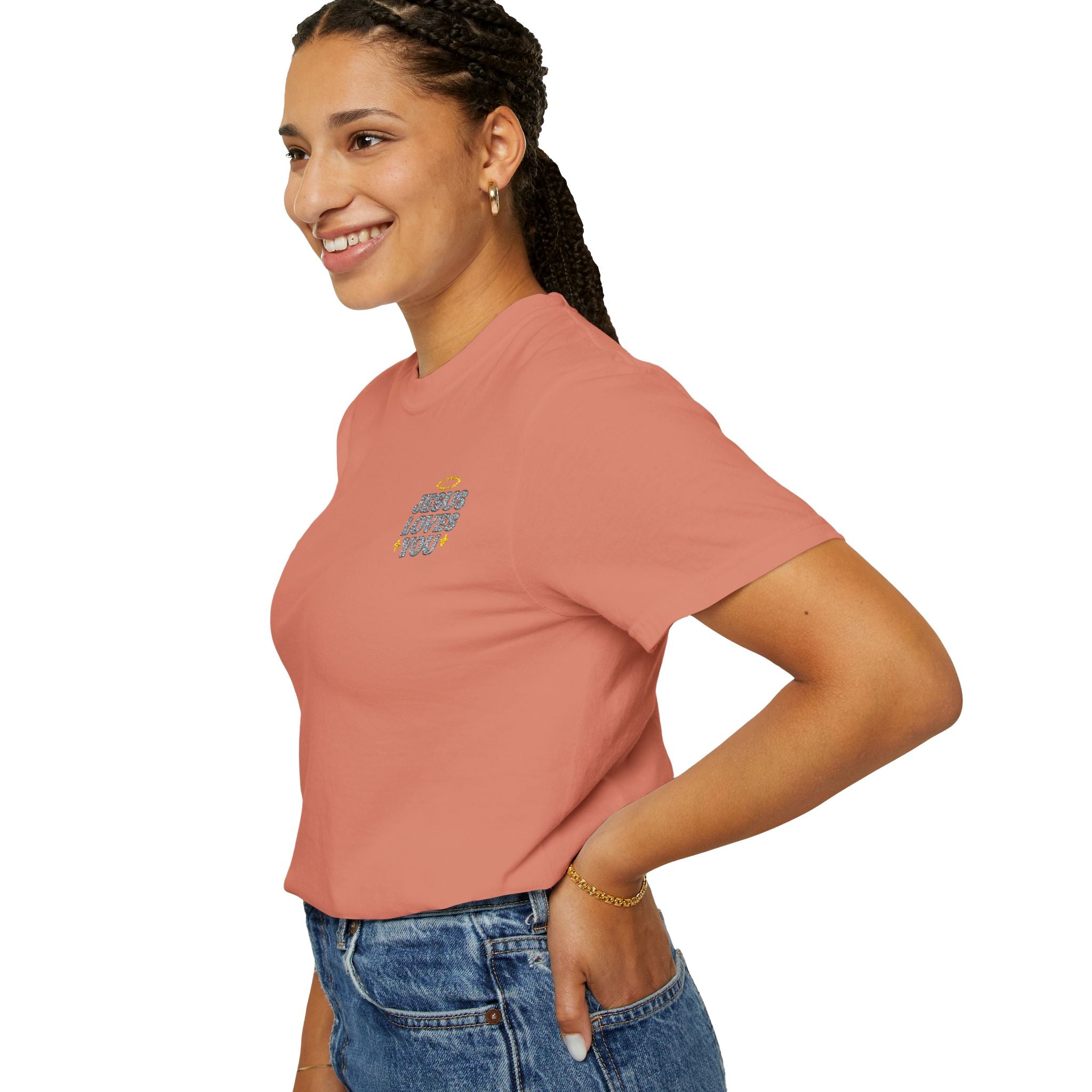 Embroidered Jesus Loves You T-Shirt