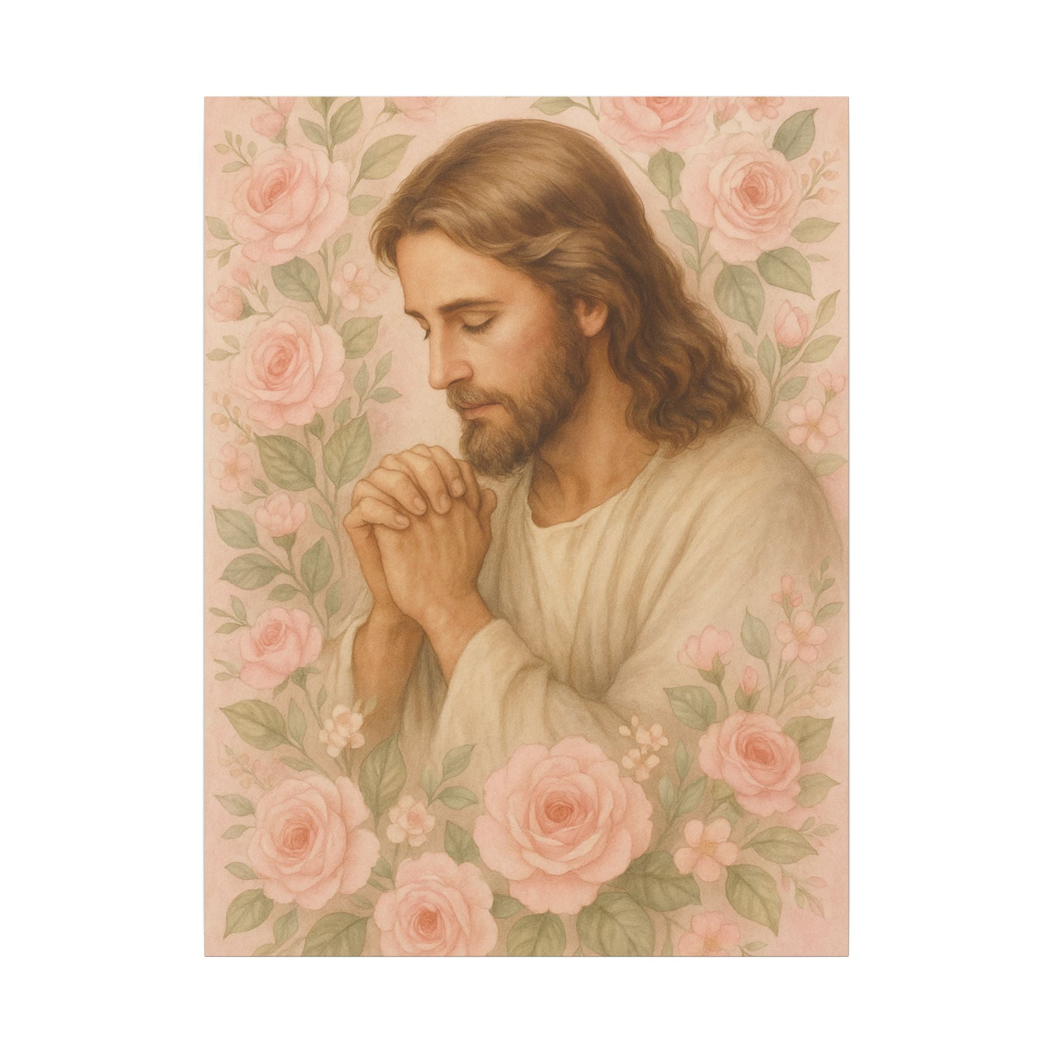 Canvas Art Print - Jesus - Pink Floral