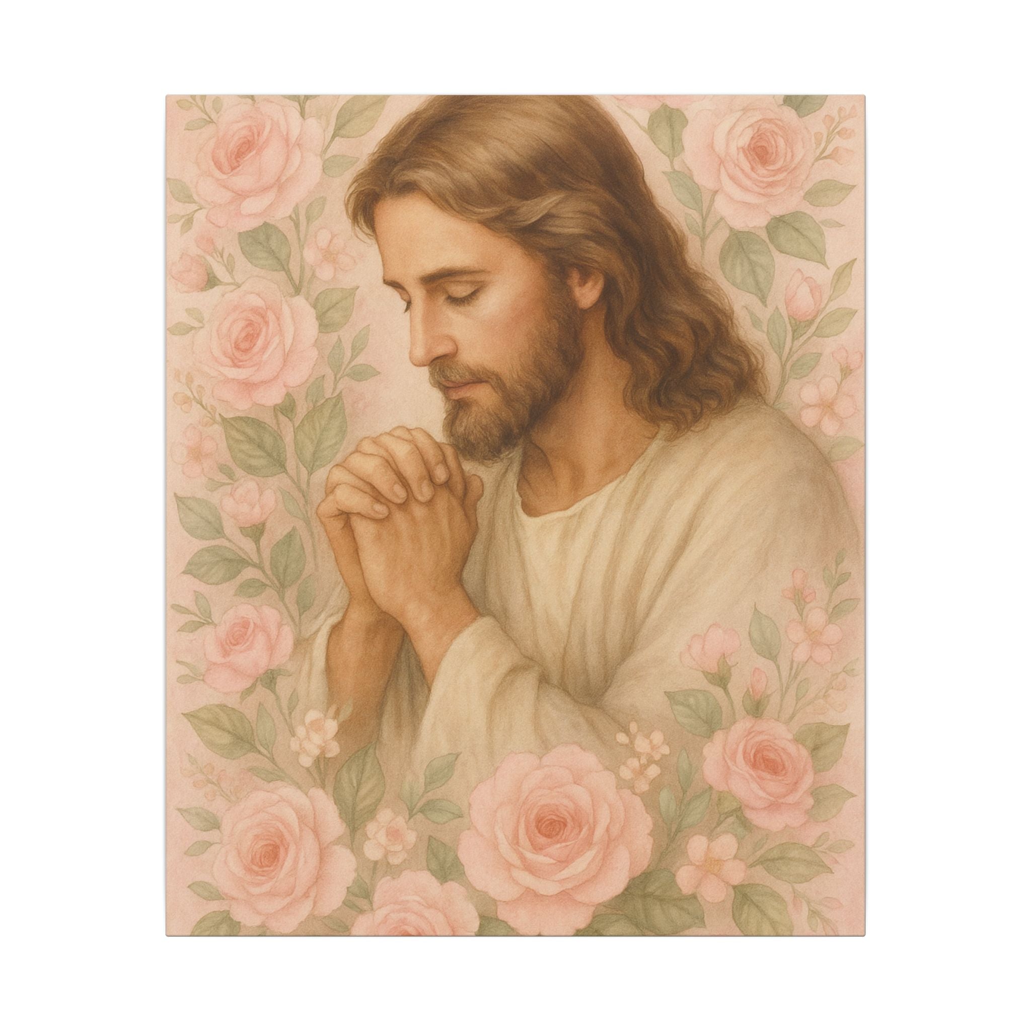 Canvas Art Print - Jesus - Pink Floral