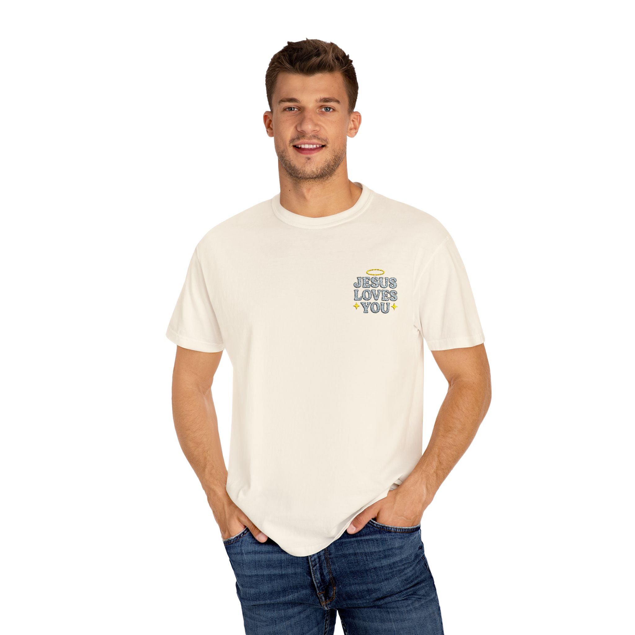 Embroidered Jesus Loves You T-Shirt