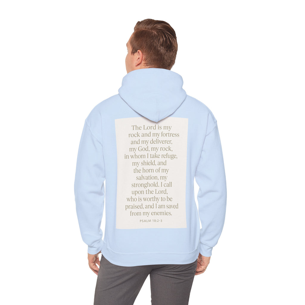 Inspirational Scripture Hoodie – “The Lord Is My Rock and My Fortress” Psalm 18:2-3