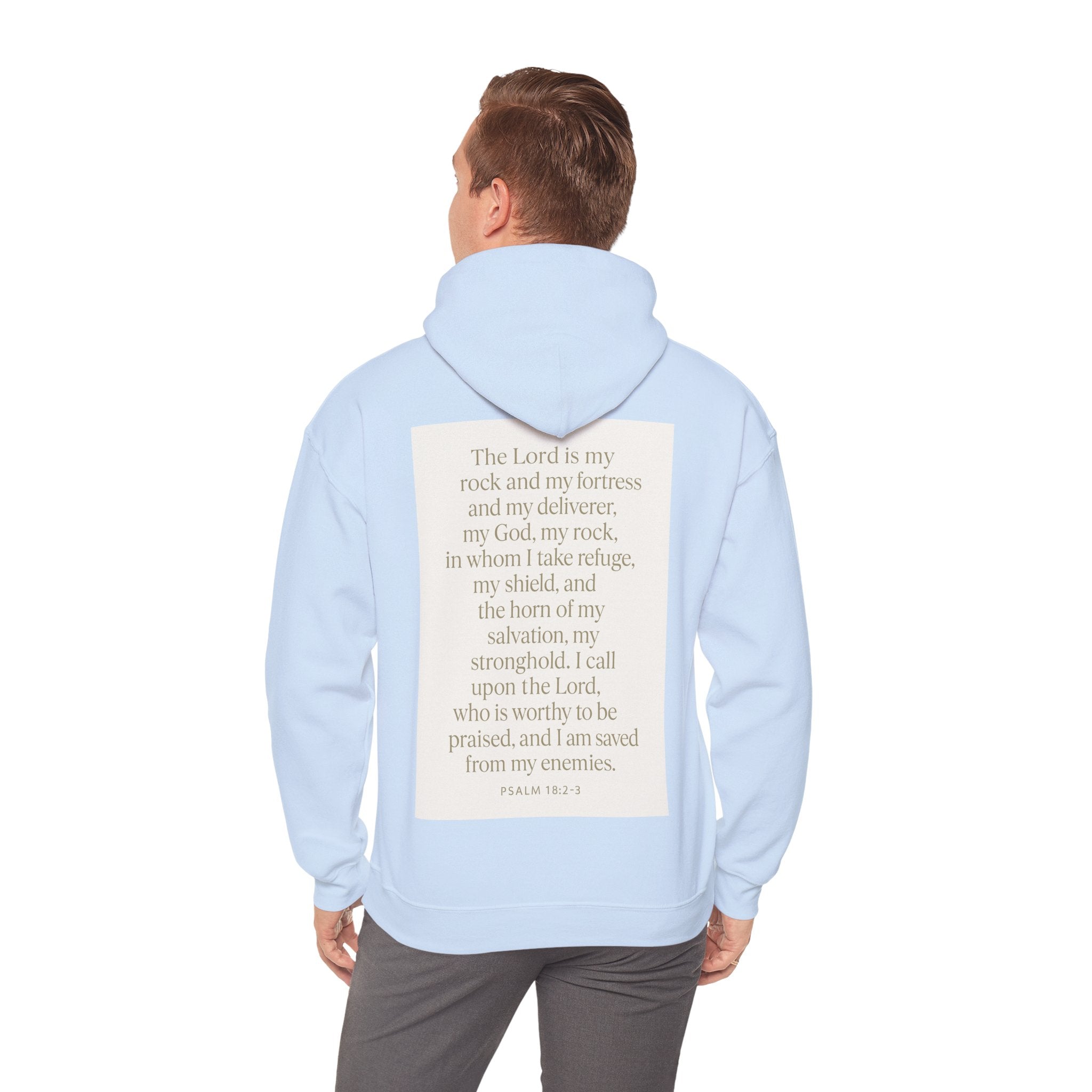 Inspirational Scripture Hoodie – “The Lord Is My Rock and My Fortress” Psalm 18:2-3