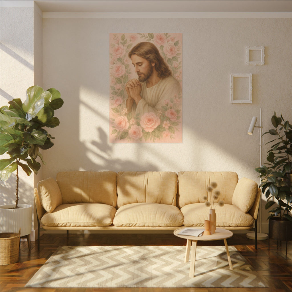 Canvas Art Print - Jesus - Pink Floral