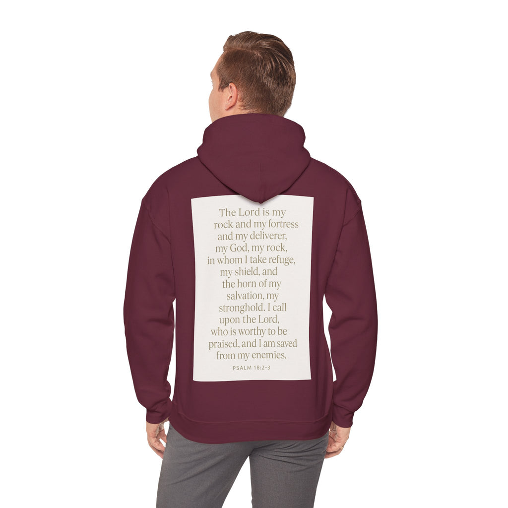 Inspirational Scripture Hoodie – “The Lord Is My Rock and My Fortress” Psalm 18:2-3
