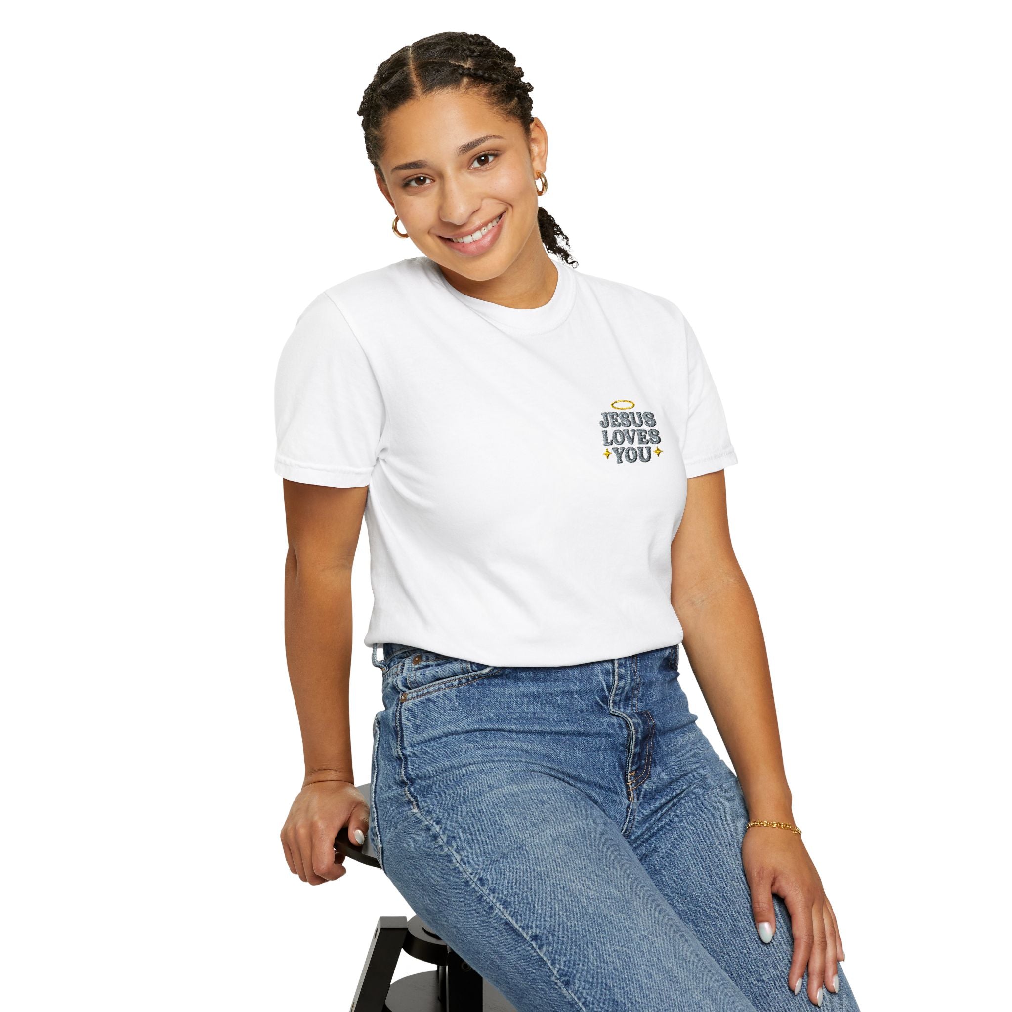 Embroidered Jesus Loves You T-Shirt