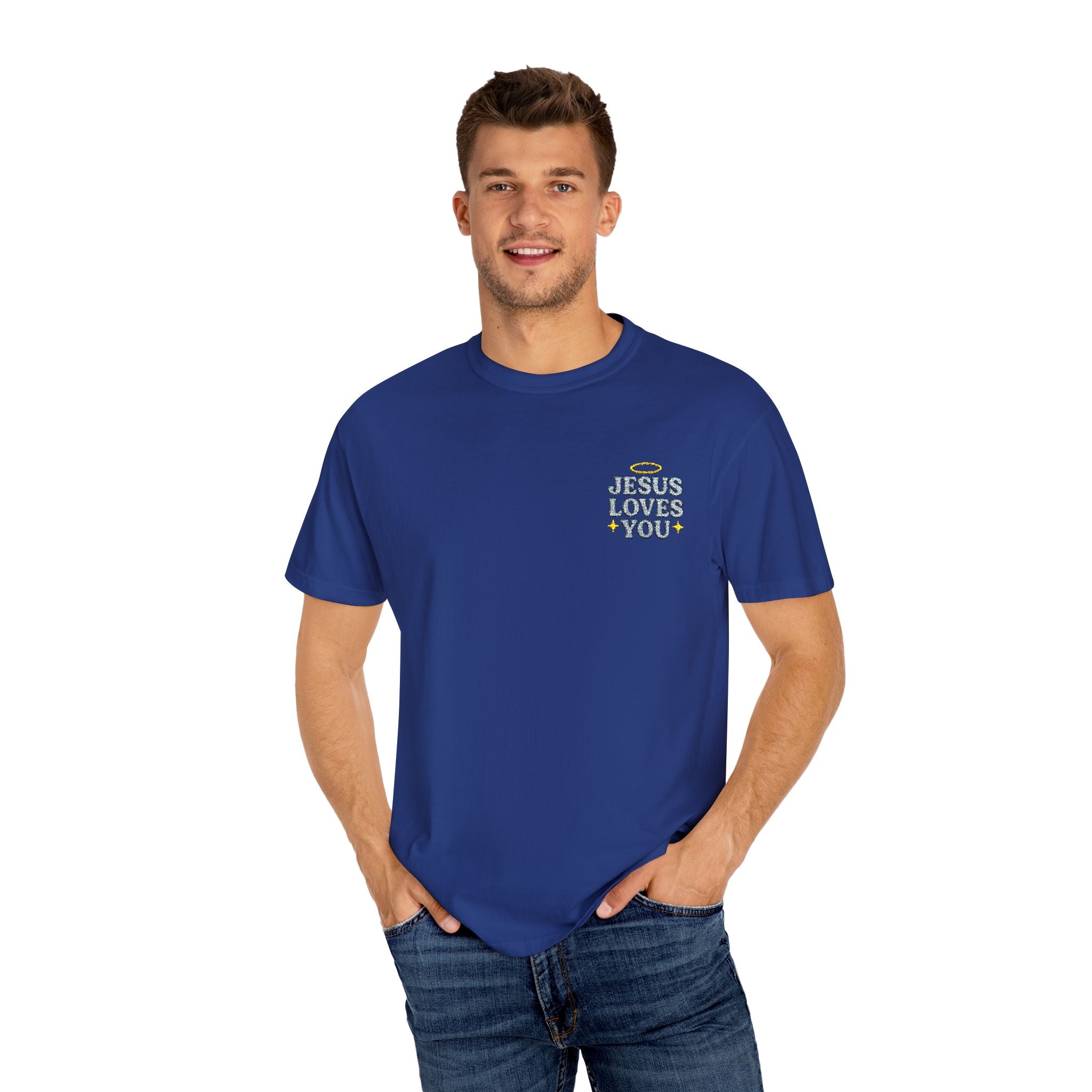Embroidered Jesus Loves You T-Shirt