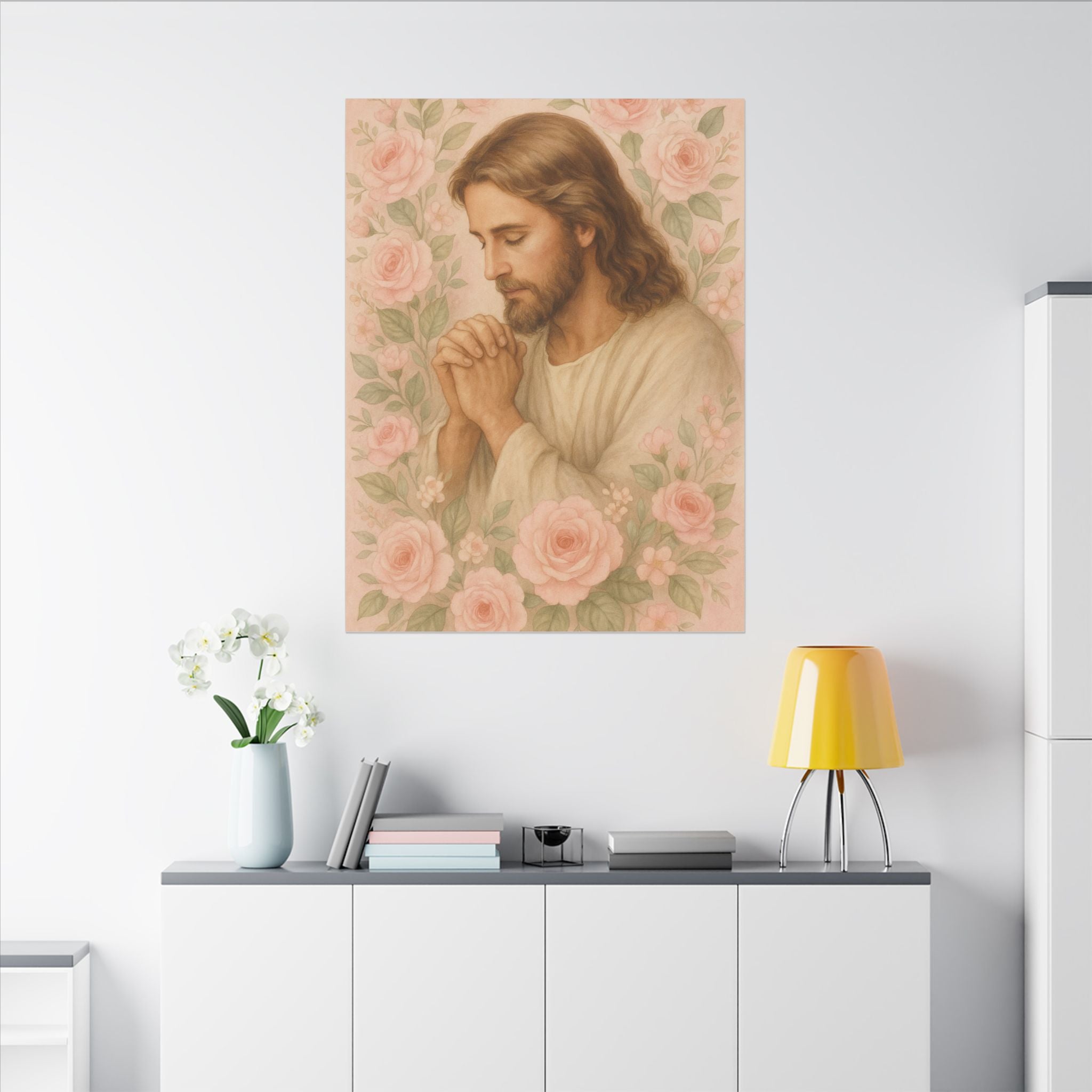Canvas Art Print - Jesus - Pink Floral