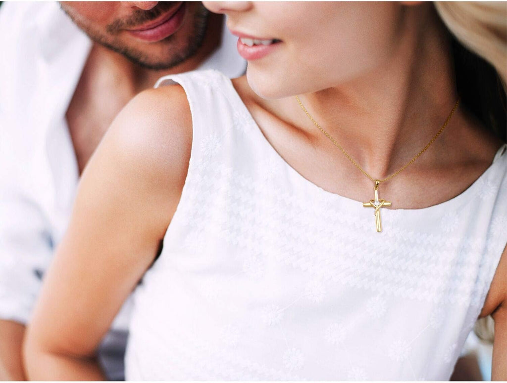 925 Sterling Silver Cross Necklace for Women Men 14K Gold Plated Birthstone Necklaces 5A CZ Rose Gold Necklace for Easter or Christmas