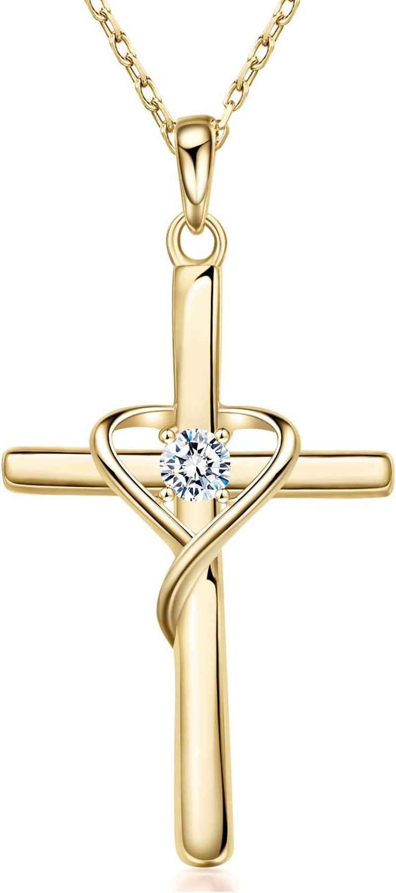 925 Sterling Silver Cross Necklace for Women Men 14K Gold Plated Birthstone Necklaces 5A CZ Rose Gold Necklace for Easter or Christmas
